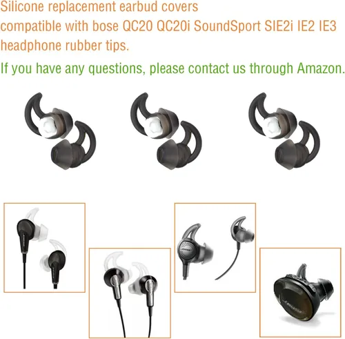 Miniatura 4 de Puntas de repuesto para auriculares pequeños, puntas de silicona compatibles con auriculares Bose QC20 QC20i SoundSport SIE2i IE2 IE3, 3 pares