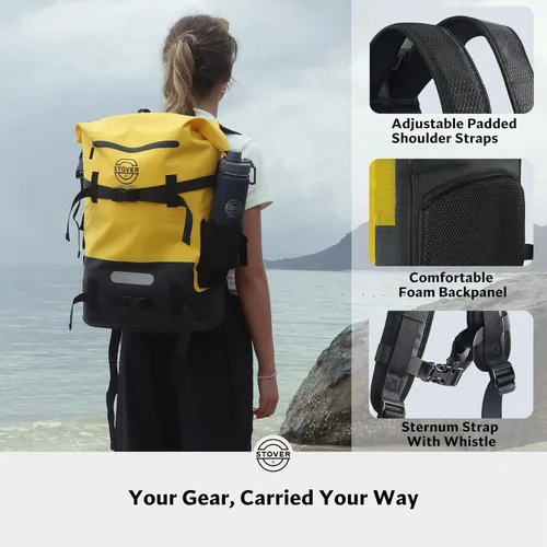 Miniatura 5 de STOVER 5/10/25/30/40/55L Waterproof Dry Bag- Roll-Top Backpack w/Phone Case- Kayaking, Hiking, Camping, Boating- Men/Women 40L Amarillo