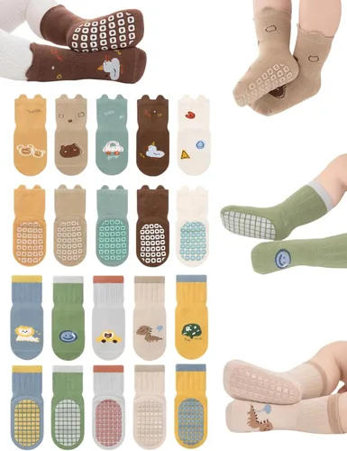Miniatura 10 de Calcetines antideslizantes con empuñaduras para bebés, niñas y niños, calcetines de dibujos animados antideslizantes para bebés, 10 pares