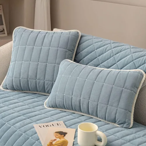 Miniatura 14 de vctops Funda de sofá acolchada de terciopelo con diseño de cuadros supersuave y antideslizante para sofá seccional, funda de sofá de estilo granja