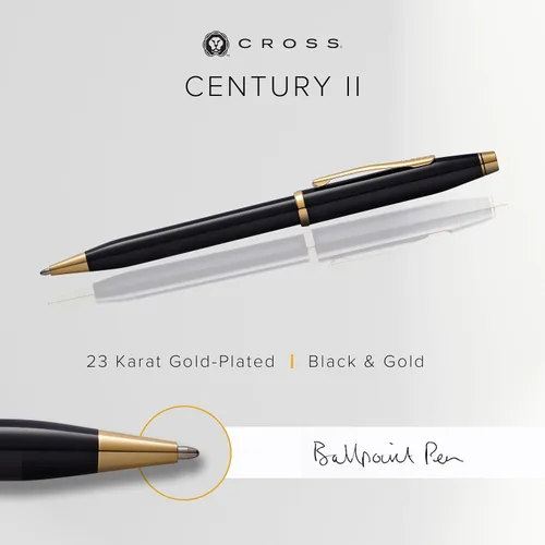 Miniatura 89 de Cross Century II - Bolígrafo de punta Selectip, lacado negro con detalles chapados en oro de 23 quilates