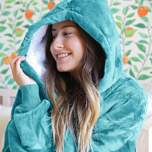 Miniatura 7 de Tirrinia - Manta de tamaño grande de sherpa con capucha, cómoda, regalo para adultos, hombres, mujeres, adolescentes, esposa, novia (aqua)