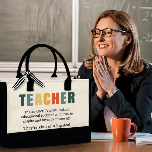 Miniatura 7 de OASSIE Regalos de agradecimiento para profesores, regalos del día del profesor, bolsa de mano para profesores, bolsa de lona de 13 onzas