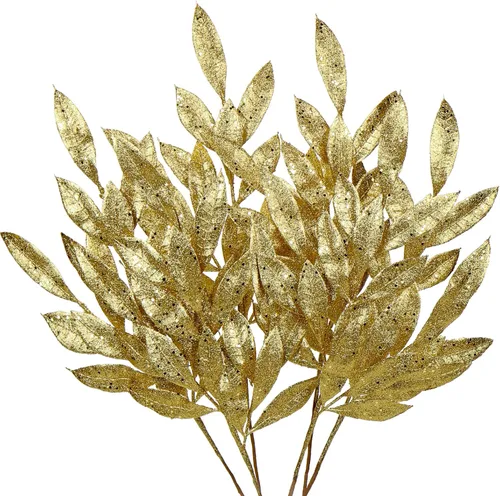 Miniatura 9 de 6 piezas de selecciones para árbol de Navidad de 25 pulgadas con purpurina, flores de Pascua con purpurina en aerosoles con flores, hojas de acebo