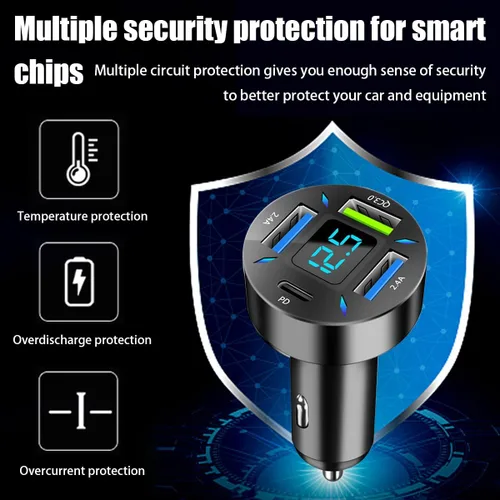 Miniatura 3 de Ankuee 4 Ports USB Car Charger, 66W Super Fast Charging with QC 3.0, PD 20W and USB 2.4A Charger Adapter, Quick Charge with LED Voltmeter, Auto 1pcs