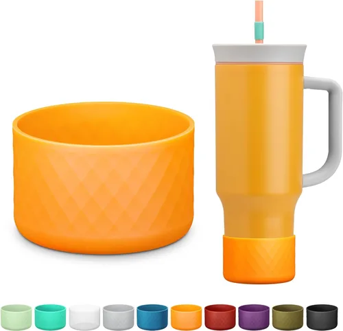 Miniatura 10 de Manga de silicona para el vaso Owala de 40 oz con asa, funda protectora antideslizante para accesorios de vasos térmicos de acero inoxidable con Gris
