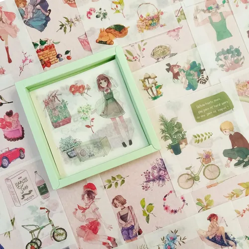 Miniatura 8 de Juego de calcomanías kawaii (100 hojas) - Lindas calcomanías transparentes de animales de dibujos animados y flores para álbum de recortes, Doudou