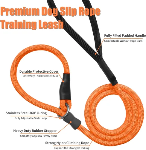 Miniatura 3 de Correa de Entrenamiento para Perros de Cuerda Deslizante Fuerte (4 pies) – Correa de Nylon Trenzado Resistente y Duradera con Tope de Goma y Mango