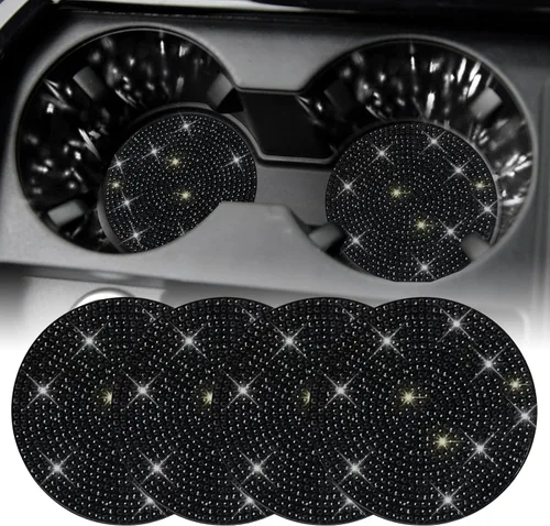 Miniatura 17 de SINGARO - Posavasos brillantes para automóvil, 4 posavasos antideslizantes universales, decorativos e integrados, accesorios para interiores de Rojo