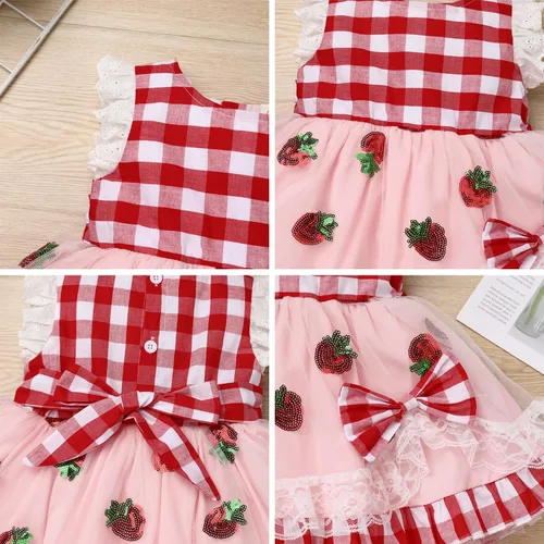 Miniatura 6 de Vestido de tul para bebé niña de 1er cumpleaños, diseño de vaca, mariposa, fresa, sesión de fotos