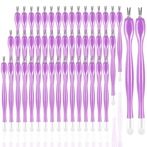 Miniatura 8 de 50 piezas de cortador de cutículas de uñas, limpiador de uñas de goma, cuchillo de cutícula con mango de plástico, doble extremo, tenedor de piel