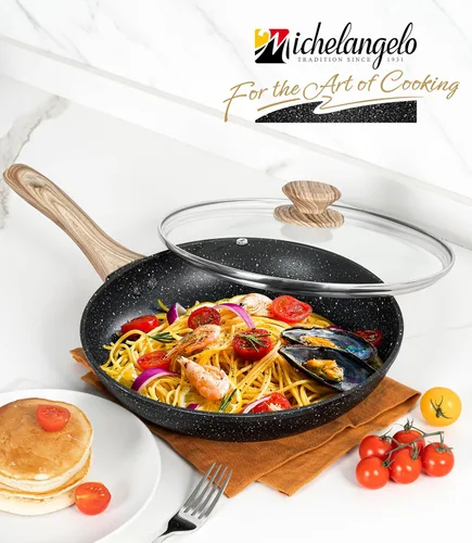 Miniatura 7 de MICHELANGELO Sartén antiadherente de 10 pulgadas con tapa, sartén antiadherente con revestimiento de granito saludable, sartén antiadherente