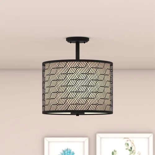 Miniatura 4 de Inlight IN-0347-3-BK - Lámpara de techo semiempotrada de 3 luces de 14 pulgadas de ancho con marco de metal negro y pantalla de tela blanca