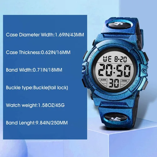 Miniatura 2 de Reloj analógico para niños, reloj para niños de 6 a 15 años, reloj digital para deportes al aire libre, multifuncional con cronógrafo LED 50 M