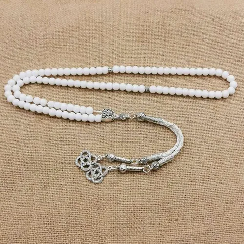 Tasbih 99 cuentas de cerámica blanca Misbaha - Rosario islámico, cuentas de oración musulmana, regalo de Ramadán Eid (0.236 in x 99 cuentas)