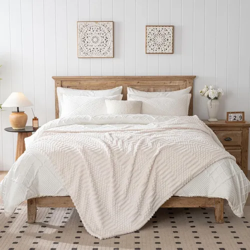 Miniatura 3 de Manta de Tiro Beige de 50 x 70 pulgadas, forro polar suave y esponjoso, bonita y estética, perfecta para sofá, sillón, silla, cama, sala de estar