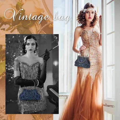 Miniatura 7 de Amylove Bolso de mano con cuentas estilo vintage de los años 1920, formal, accesorios para mujer, para eventos nocturnos, regalo para fiesta