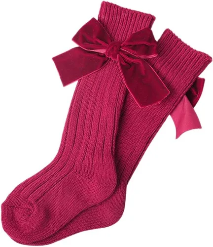 Miniatura 2 de Kayotuas Calcetines altos hasta la rodilla con lazos, calcetines de uniforme con volantes de tubo largo, calcetines de punto acanalado para bebés