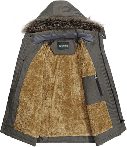 Miniatura 3 de Tanming - Abrigo de invierno para hombre con forro de piel sintética y capucha desmontable