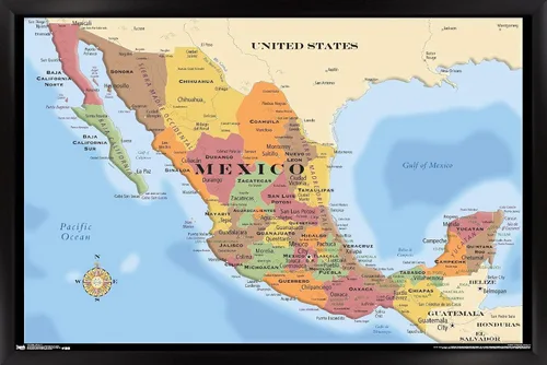 Miniatura 9 de Trends International Map - Póster de pared de México, 14.725" x 22.375", versión con marco de madera de granero