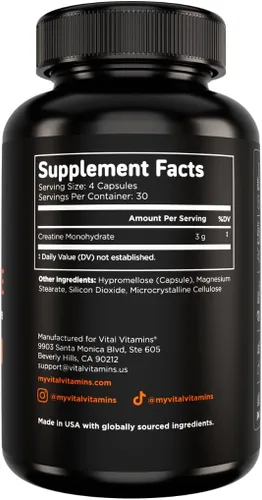 Vital Vitamins Polvo de colágeno múltiple 30 porciones + cápsulas de creatina, 120 unidades