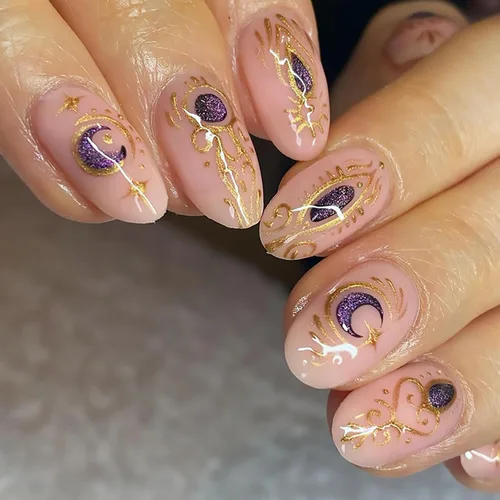 Miniatura 9 de Uñas postizas a presión con degradado rojo, almendra, longitud media, purpurina y líneas negras, uñas postizas de cobertura completa, uñas postizas