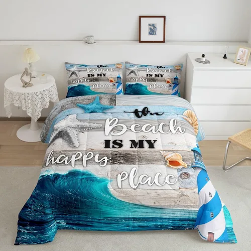 Miniatura 18 de Erosebridal Blue Ocean - Juego de edredón tamaño individual Juego de ropa de cama de ballena delfín y tortuga marina para niños y niñas, juego