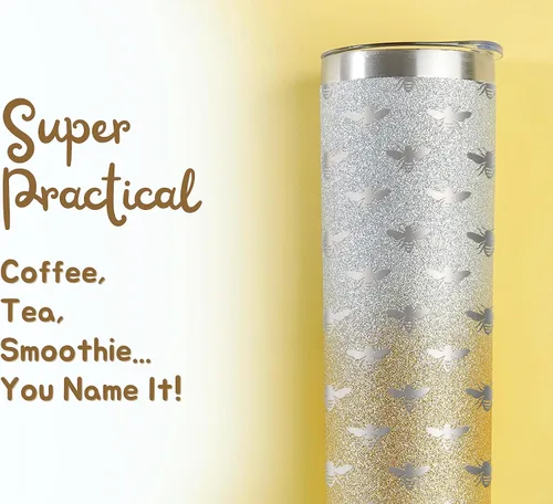 Miniatura 4 de Onebttl Regalos únicos de abejas para mujeres y niñas, vaso de acero inoxidable SS304 de 20 onzas con tapa y pajita, taza temática para ella