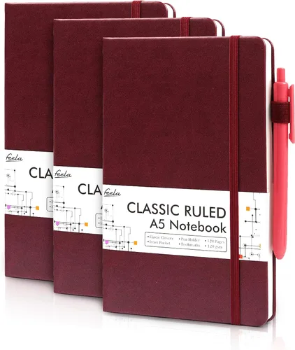 Miniatura 23 de feela Paquete de 3 Cuadernos Diarios a Granel, Cuaderno de Tapa Dura Clásico con Rayas Rayado Diarios con Soporte para Bolígrafo para Mujeres Niñas