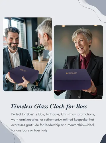 Miniatura 5 de Best Boss Ever Regalos para hombres y mujeres — Reloj de escritorio de cristal con base de luz de madera Apreciación del jefe y despedida