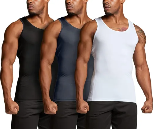 TSLA Paquete de 1 o 3 camisetas sin mangas de compresión atlética para hombre capa base de entrenamiento para deportes frescos y secos