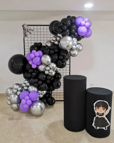 Miniatura 5 de Kit de arco de globos negros, 129 piezas de diferentes tamaños 18, 12, 10, 5 pulgadas, kit de guirnalda de globos negros para graduación, Halloween