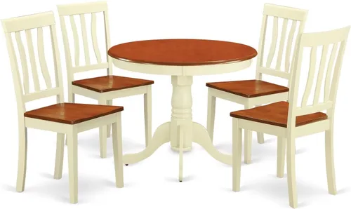 Miniatura 16 de East West Furniture ANTI3-BLK-W Juego de mesa y sillas de cocina de 3 piezas contiene una mesa de comedor redonda con pedestal y 2 sillas de asiento