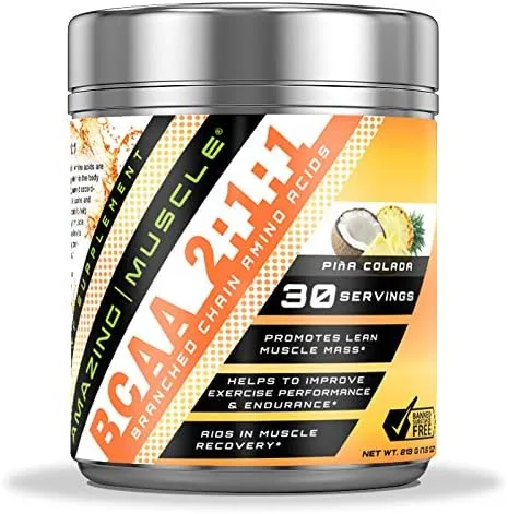 Miniatura 5 de Amazing Muscle BCAA 2:1:1 Suplemento de aminoácidos de cadena ramificada 6,000 mg por porción Sabor a ponche de frutas 30 porciones