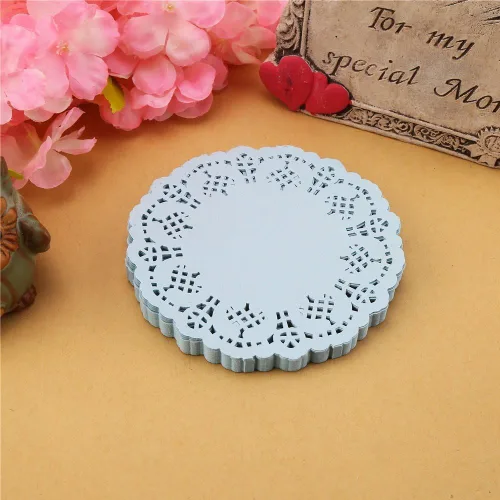Miniatura 4 de DECORA Tapones redondos de encaje de papel azul de 3.5 pulgadas para decoración de vajilla, paquete de 100
