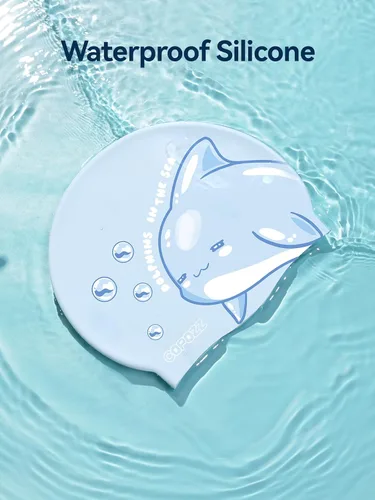 Miniatura 2 de COPOZZ Gorros de natación para niños, de silicona, impermeable, cómodo, gorro de natación para cabello largo y corto
