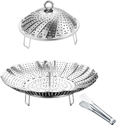 Miniatura 7 de Cesta de vapor de verduras de acero inoxidable 304, inserto expandible para cocinar, se adapta a ollas de 6.4 a 10.2 pulgadas, incluye pinzas