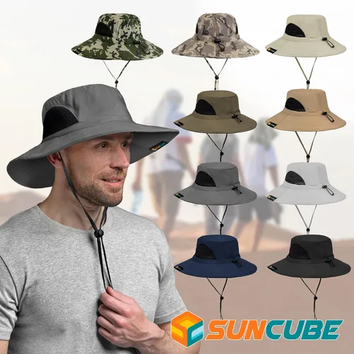 Miniatura 7 de SUN CUBE Sombrero de ala ancha para hombres y mujeres, sombreros de pesca, protección solar UV, sombrero de pescador, sombrero de pescador
