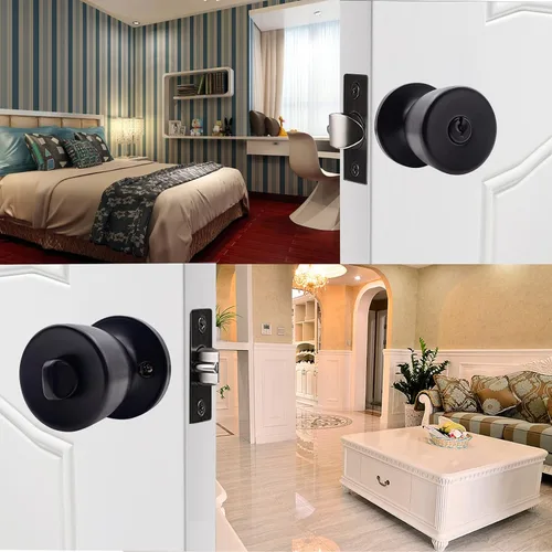 Miniatura 3 de Pomo de puerta con llave, color negro mate, redondo, pomo de puerta de paso, bloqueo de privacidad, perilla de puerta interior/exterior, cerradura