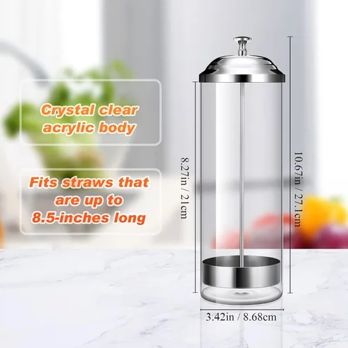 Miniatura 2 de Patelai Dispensador de pajitas de plástico transparente de 10.6 pulgadas y contenedor organizador de 100 piezas de pajitas para beber con tapa