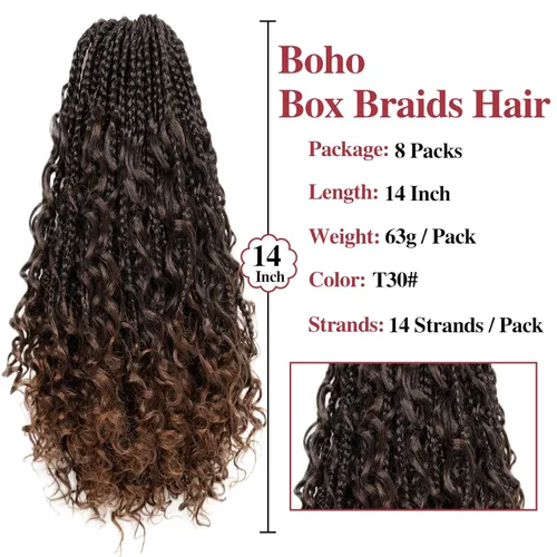 Miniatura 3 de 8 paquetes de trenzas de ganchillo de 14 pulgadas, 8 paquetes de trenzas de ganchillo bohemias de 14 pulgadas, 8 paquetes de trenzas de ganchillo