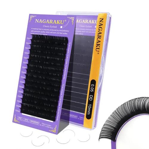 Miniatura 24 de NAGARAKU Extensiones de pestañas, pestañas individuales, 0.05mm, rizo D, 15mm, clásico, negro mate, suave, natural, profesional, 16 filas, 0.05-D