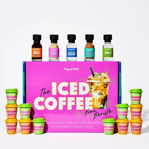 Miniatura 2 de Thoughtfully, Juego de regalo de barra de café helado, incluye café instantáneo, jarabes saborizados, cacao en polvo y azúcar de canela, estación