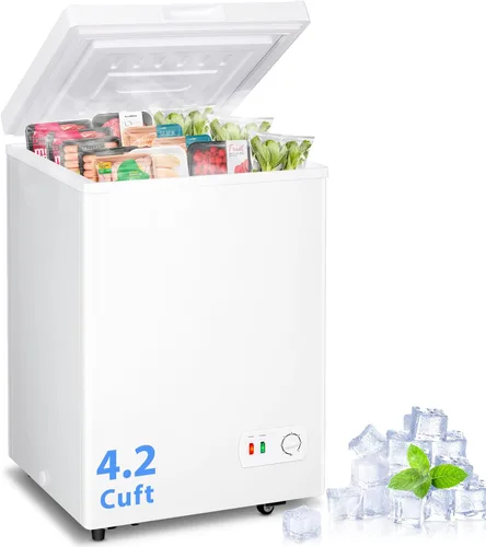 Miniatura 9 de LifePlus Congelador Profundo Pequeño de 4.2 Pies Cúbicos, Congelador de Cofre con 7 Temperaturas Ajustables con Canasta Removible, Ruedas
