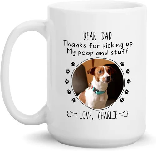 Miniatura 13 de Taza de café blanca personalizada con foto, con texto en inglés «To The World's Best Dog Dad We Woof You», taza de café blanca de 11 onzas y 15