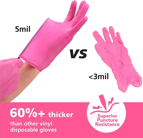 Miniatura 2 de OriStout Guantes desechables para mujer, guantes de vinilo rosa, desechables, sin látex, para cocinar, preparar alimentos, limpiar, teñir