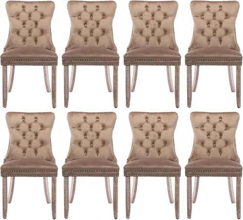 Miniatura 129 de Juego de 2 sillas de comedor tapizadas de terciopelo, sillas laterales de cocina de estilo moderno con ribete de cabeza de clavo y patas de madera