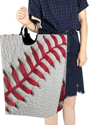 Miniatura 7 de Cesta de ropa sucia para ropa sucia, cesta de almacenamiento de béisbol, color blanco, bolsa de lavandería plegable con asa, cesta de manta