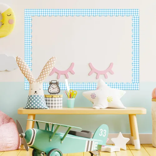 Miniatura 7 de Whaline Bordes de tablero de anuncios de Pascua de 164 pies, 5 rollos de cuadros pastel a cuadros troquelados, tiras rosadas, azules, amarillas