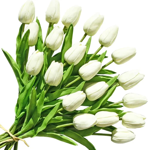 Miniatura 18 de ONLY ART Tulipanes negros artificiales, 20 unidades, flores sintéticas de poliuretano de 13.5 pulgadas con tallos flexibles para decoración